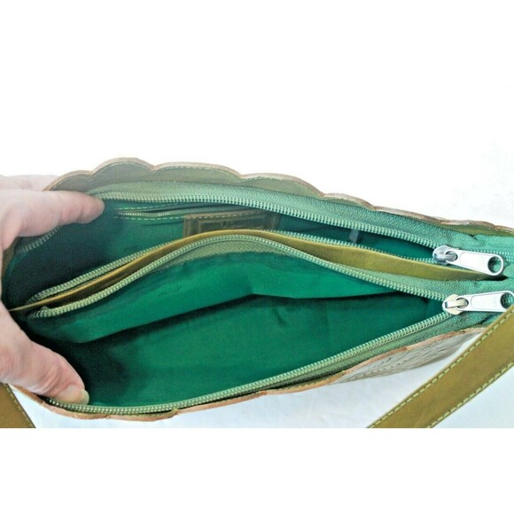 LL Leaders In Leather Purse Paraguay Scrolled Floral Tooled Leather Teal & Brown - Picture 7 of 8